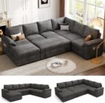 108 Inch Sectional Sleeper Sofa with Pull Out Bed,U Shaped 7 Seat Modular Sectional Sofa with Storage,Sectional Couches for Living Room,Cloud Modular Couch,Removable Sofa Cover,Dark Grey - Image 2