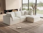 110" Cloud Sectional Couches for Living Room, Convertible L-Shape Couch with Ottoman, 3 Seater Modular Sectional Sofa, Warm White - Image 2