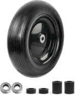 13 Inch Wheelbarrow Tires 4.00-6 Flat Free Wheelbarrow Tire, 5/8" or 3/4" Bearings Sold Tire Replacement for Wheel Barrel Wheel Barrow, Includes Adapter Kit(4.00-6 Flat Free) - Image 2