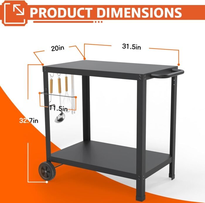 32x20IN Double-Shelves Grill Table, Outdoor Grill Cart for Blackstone Griddle, Movable Pizza Oven Table Cart for Outside Patio, Kitchen Cooking Food Prep Table for Party - Image 4