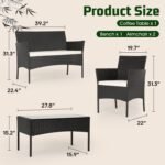 FDW | 4-Piece Patio Furniture Set | Black | Outdoor Wicker Furniture with Coffee Table | Modern Rattan Chairs Conversation Set | Outdoor Seating | Weather-Resistant | for Porch, Garden, Lawn - Image 3