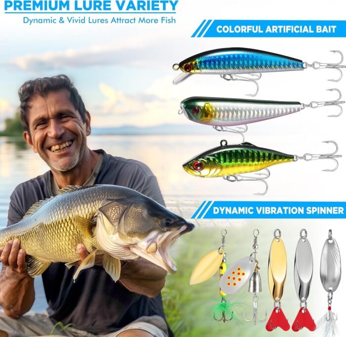 PLUSINNO Fishing Lures, 137Pcs Tackle Box with Tackle Included, Crankbaits, Spoon, Hooks, Weights & Other Accessories, Fishing Bait Lure Gear Kit Gift for Men Bass Freshwater - Image 6