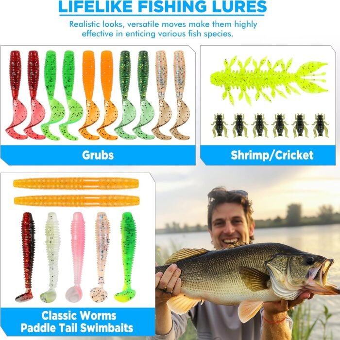 PLUSINNO Fishing Lures, 137Pcs Tackle Box with Tackle Included, Crankbaits, Spoon, Hooks, Weights & Other Accessories, Fishing Bait Lure Gear Kit Gift for Men Bass Freshwater - Image 7