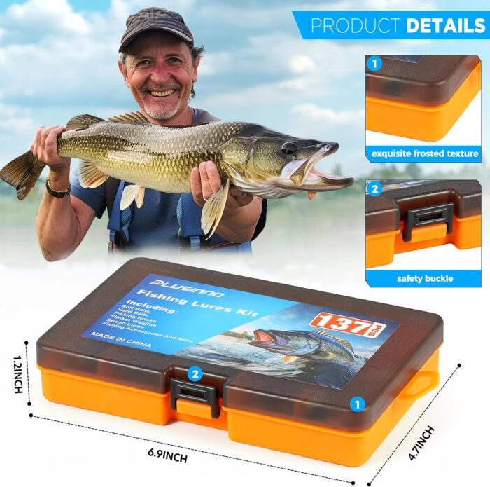PLUSINNO Fishing Lures, 137Pcs Tackle Box with Tackle Included, Crankbaits, Spoon, Hooks, Weights & Other Accessories, Fishing Bait Lure Gear Kit Gift for Men Bass Freshwater - Image 8