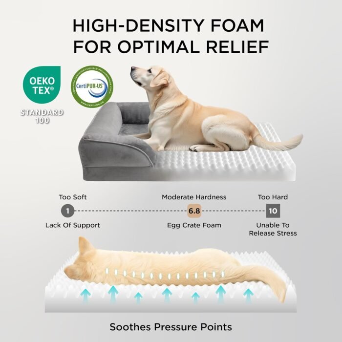 Bedsure Orthopedic Dog Beds Large Sized Dog - Washable Large Dog Cat Bed Waterproof, Comfort Dogs Couch Sofa with Washable Removable Cover, Pet Bed with Nonskid Bottom, Grey, 35" - Image 4