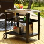 Royal Gourmet PC3404S Rolling Dining Table with Trash Bag Holder, Outdoor Garden Patio BBQ Kitchen Food Prep Table Cart, 34"L x 20"W Stainless Steel Tabletop, Silver & Black - Image 3