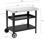 Royal Gourmet PC3404S Rolling Dining Table with Trash Bag Holder, Outdoor Garden Patio BBQ Kitchen Food Prep Table Cart, 34"L x 20"W Stainless Steel Tabletop, Silver & Black - Image 4