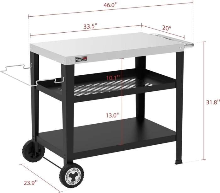 Royal Gourmet PC3404S Rolling Dining Table with Trash Bag Holder, Outdoor Garden Patio BBQ Kitchen Food Prep Table Cart, 34"L x 20"W Stainless Steel Tabletop, Silver & Black - Image 4