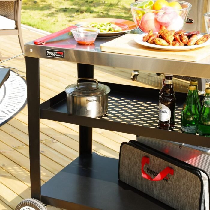 Royal Gourmet PC3404S Rolling Dining Table with Trash Bag Holder, Outdoor Garden Patio BBQ Kitchen Food Prep Table Cart, 34"L x 20"W Stainless Steel Tabletop, Silver & Black - Image 10
