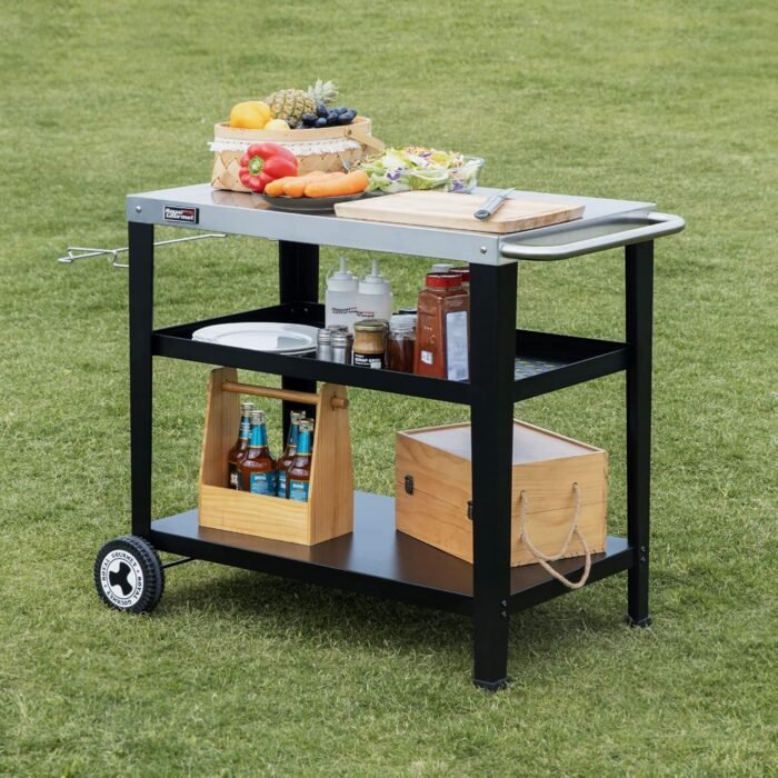 Royal Gourmet PC3404S Rolling Dining Table with Trash Bag Holder, Outdoor Garden Patio BBQ Kitchen Food Prep Table Cart, 34"L x 20"W Stainless Steel Tabletop, Silver & Black - Image 11