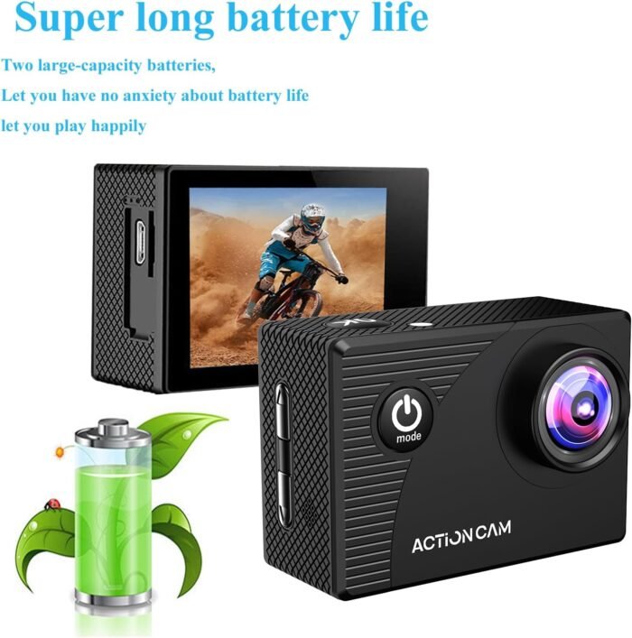Action Camera 1080P 30fps Sports Camera 40m/131ft Underwater Waterproof with 2 Batteries and Multi-Function Accessory - Image 5