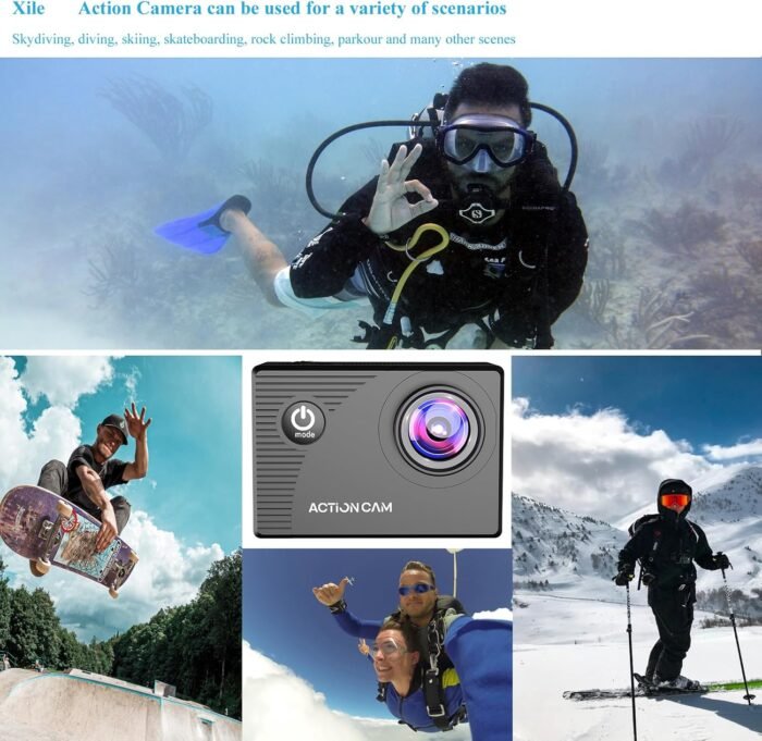 Action Camera 1080P 30fps Sports Camera 40m/131ft Underwater Waterproof with 2 Batteries and Multi-Function Accessory - Image 6
