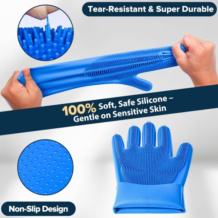 6PCS Pet Grooming Kit for Dogs,Cats and Horses | Dog Washing Gloves | Dog Bath Brush | Dog Bath Gloves | Dog Shampoo Brush | Pet Grooming Gloves | Dog Bath Supplies (Navy Blue) - Image 5