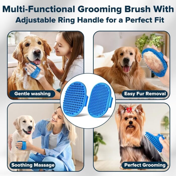 6PCS Pet Grooming Kit for Dogs,Cats and Horses | Dog Washing Gloves | Dog Bath Brush | Dog Bath Gloves | Dog Shampoo Brush | Pet Grooming Gloves | Dog Bath Supplies (Navy Blue) - Image 6