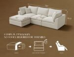 110" Cloud Sectional Couches for Living Room, Convertible L-Shape Couch with Ottoman, 3 Seater Modular Sectional Sofa, Warm White - Image 3