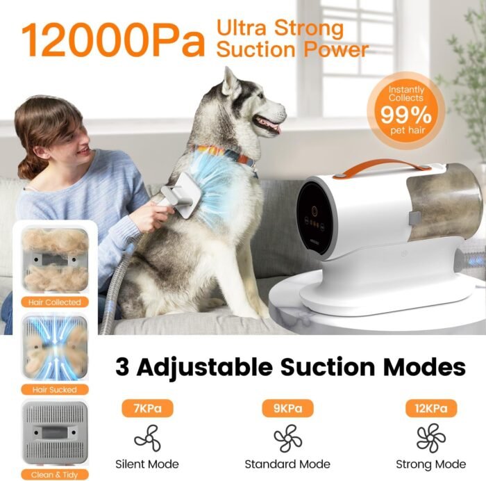 AIRROBO Dog Grooming Vacuum, Dog Grooming Kit,12000Pa Strong Pet Vacuum, 2L Large Capacity Vacuum for Shedding Grooming Hair, Quiet,PG100 - Image 8