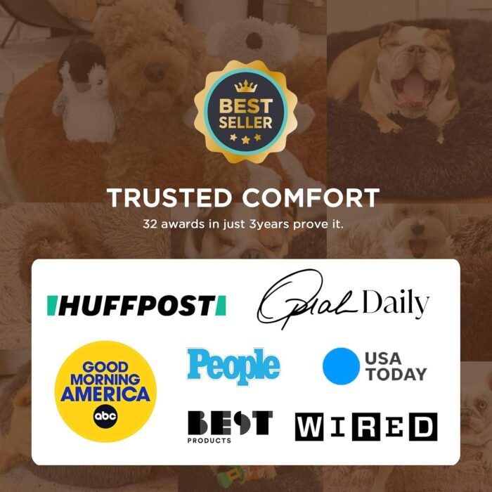 Bedsure Calming Dog Bed Medium Size Dog - Donut Washable Medium Pet Bed, 30 inches Anti-Slip Round Fluffy Plush Faux Fur Cat Bed, Fits up to 45 lbs Pets, Camel - Image 3