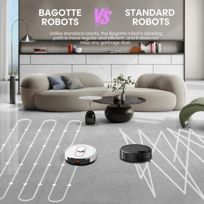Bagotte Robot Vacuum and Mop, 5000Pa Self Emptying Robotic Vacuum with Mapping,60-Day Hands-Free Cleaning, LiDAR Navigation, No-Go Zones,Wi-Fi/App/Alexa Control, for Pet, Hard Floors, Carpets - Image 8