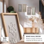 3D Wooden Floral Bathroom Wall Decor (Set of 4) Lightweight, Ready-to-Hang Framed Wall Art For Living Room, Bedroom, or Office - Premium Boho Botanical Farmhouse Decorations - Gift-Boxed - Image 3