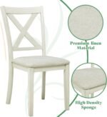 AMERLIFE 7-Piece Farmhouse Solid Wood Dining Table Set with 6 Upholstered Chairs, 60" Space Saving Dinner Table & Chairs Set, for Dining Room, Kitchen, Restaurant, Brown & White - Image 4