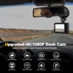 Dash Camera, 4K/1080p Dash Camera Front and Rear, Built-in 5GWiFi, Dash Cam with 64GB SD Card, Full HD 2.0” IPS Screen, for App Control, G-Sensor, Loop Recording, and Parking Mode - Image 3