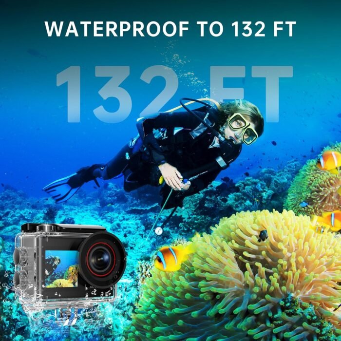 ODDV 4K60FPS 30MP Action Camera with Front LCD and Touch Rear Screens, Underwater Camera with 64GB Memory Card, 132FT Waterproof Camera, EIS, 5X Zoom, WiFi Remote Control (Black) - Image 5