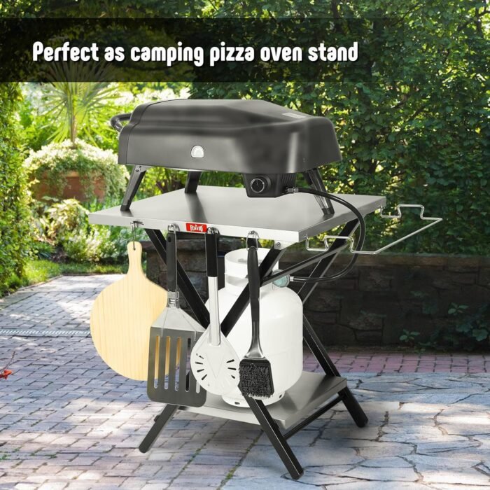 Outdoor Grill Table, Foldable Pizza Oven Stand & Griddle Stand with Garage Rack & Tissue Holder, Folding Outdoor Prep Table for Gathering and Party, 30" x 24", Stainless Steel - Image 5