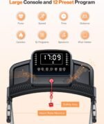 Folding Treadmill with Incline, 3.0 HP Quiet Treadmills for Home, 350 lbs Weight Capacity & 7.6 MPH, Incline Treadmill with Pulse Sensor and Bluetooth Speaker, Wide Belt, App, LED Display - Image 4