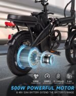Electric Bike for Adults, Ebike, Electric Bicycle with 576WH Removable Battery,14"/26" Folding Ebike, 20MPH,20+ Miles(MAX),500W High Motor,Multi-Shock Absorption,UL 2849,Commuting Mini E Bikes - Image 3