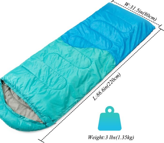 Sleeping Bag - 3 Seasons for Adults Kids Boys Girls Camping Hiking - Warm Cold Weather Lightweight Portable with Compression Bag for Backpacking in Spring, Summer, Fall and Winter - Image 3