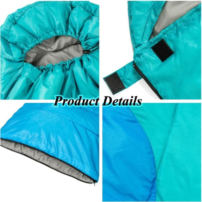 Sleeping Bag - 3 Seasons for Adults Kids Boys Girls Camping Hiking - Warm Cold Weather Lightweight Portable with Compression Bag for Backpacking in Spring, Summer, Fall and Winter - Image 5
