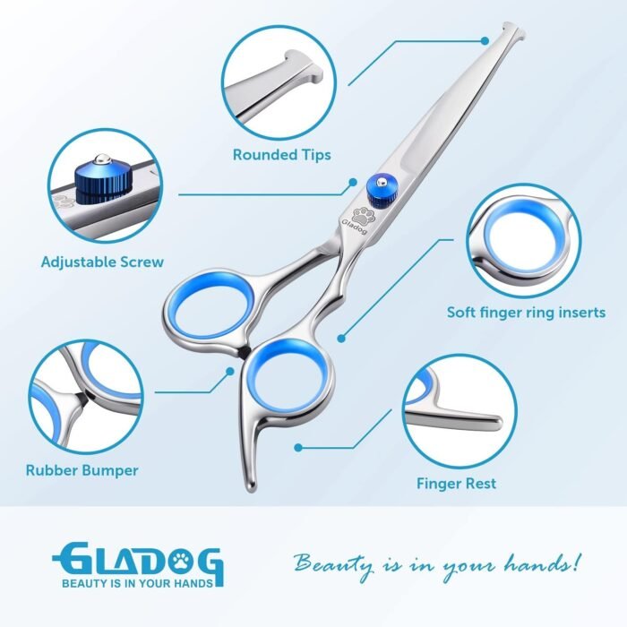 GLADOG Professional 5 in 1 Dog Grooming Scissors Set with Safety Round Tips, Sharp and Heavy-duty Pet Grooming Shears for Cats - Image 3