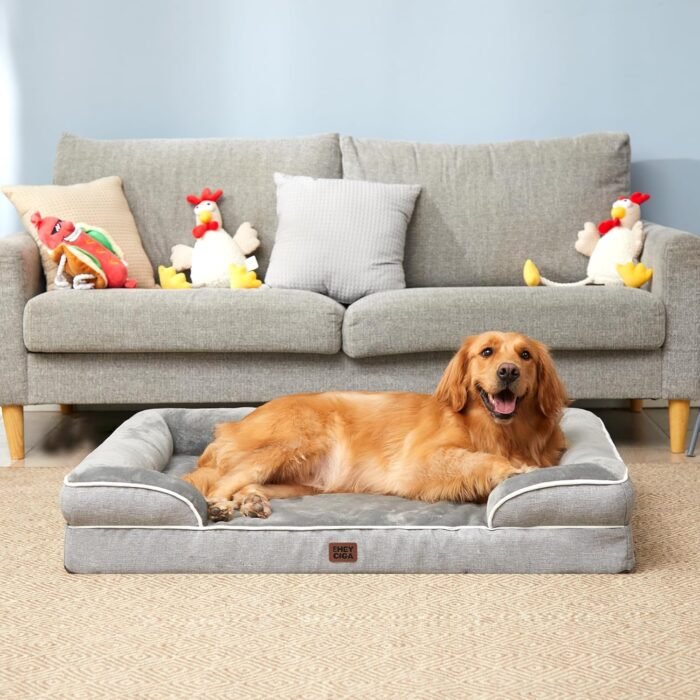 EHEYCIGA Orthopedic Dog Beds for Extra Large Dogs 44x32Inch, Waterproof Memory Foam XL Pet Bed with Sides, Non-Slip and Egg-Crate Foam Big Dog Couch Bed with Washable Removable Cover, Grey - Image 9