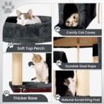 58.5inch Large Cat Tree Tower Condo for Indoor Cats, Soft Plush Multi-Level Climbing Tree Cat House with 1 360° Rotating Cat Cave, Scratching Post, More Entrance/Exit, Sisal Rope, Grey Black - Image 4