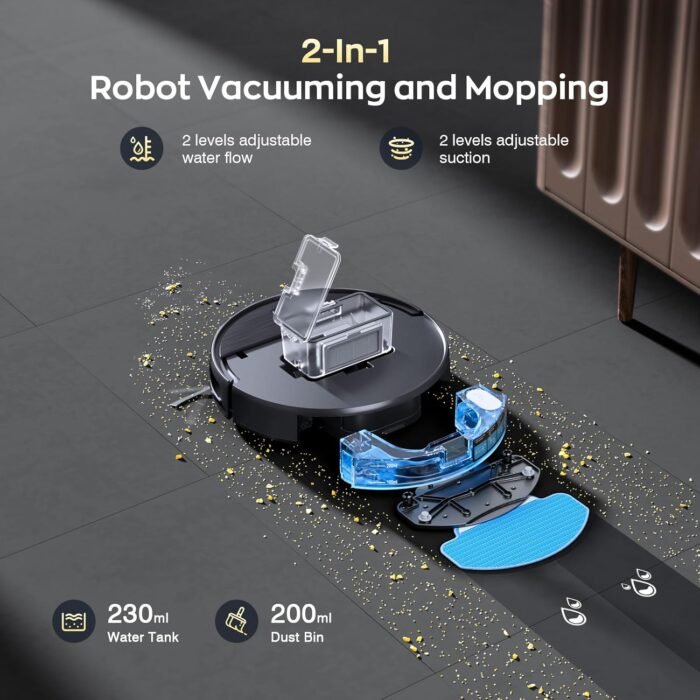Robot Vacuum and Mop Combo, 2 in 1 Robotic Vacuums Cleaner with WiFi/App, Robot Vacuum with Water Tank, Strong Suction, Schedule, Self-Charging, Quiet, for Hard Floor, Pet Hair, Low Pile Carpet - Image 3