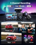 REDTIGER F17 Elite 4K 3 Channel Dash Cam, STARVIS 2 IMX678 & IMX675, 128GB Card, Full Night Color, 4K+2.5K+1080P Front and Rear Inside, Touch Screen, Voice Control, 5GHz WiFi 6, GPS, HDR, Parking Mode - Image 3