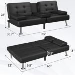 Flamaker Futon Sofa Bed Modern Folding Futon Set Convertible Recliner Lounge for Living Room with 2 Cup Holders, Removable Armrests (PU Leather, Black) - Image 4