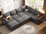 108 Inch Sectional Sleeper Sofa with Pull Out Bed,U Shaped 7 Seat Modular Sectional Sofa with Storage,Sectional Couches for Living Room,Cloud Modular Couch,Removable Sofa Cover,Dark Grey - Image 4