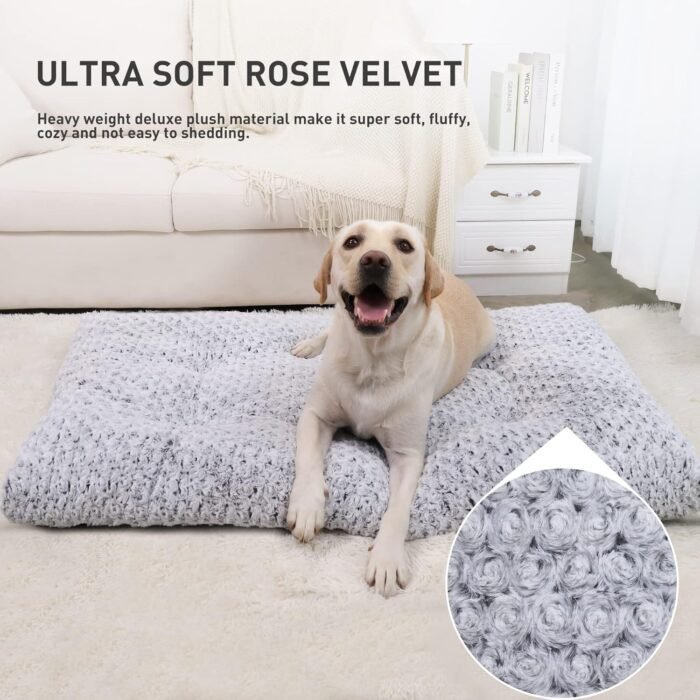 KSIIA Washable Dog Bed Deluxe Plush Dog Crate Beds Comfy Kennel Pad Anti-Slip Pet Sleeping Mat for Large, Jumbo, Medium, Small Dogs Breeds, 35" x 23", Gray - Image 3