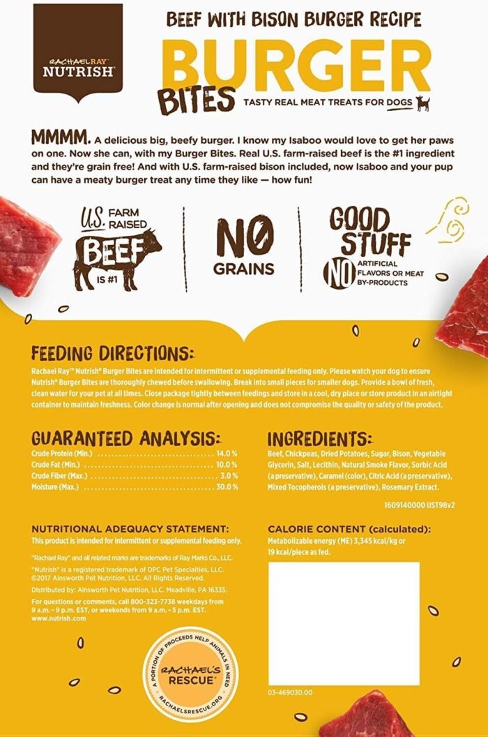 Rachael Ray Nutrish Burger Bites Dog Treats, Beef Recipe With Bison, 12 oz. Pouch - Image 3