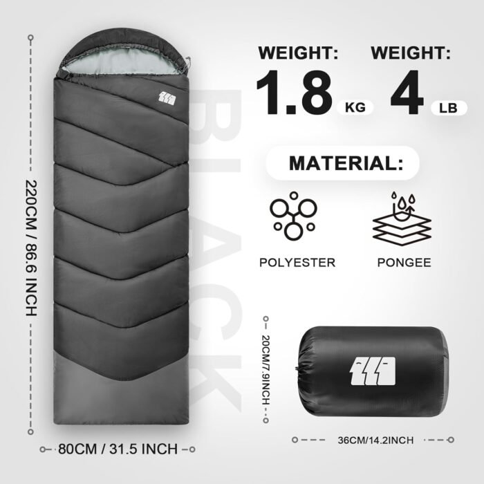 Sleeping Bags for Adults Cold Weather,Portable, Waterproof,Lightweight Sleeping Bag for Tall Girls Boys with Compression Sack for Warm Camping, Hiking, Outdoor & Indoor - Image 3