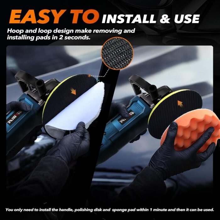 Buffer Polisher, 6 Inch/7 Inch 1600W Rotary Car Buffer Polisher Waxer, 7 Variable Speed 1000-3500 RPM, Detachable Handle for Car, Boat Sanding, Polishing, Waxing - Image 8