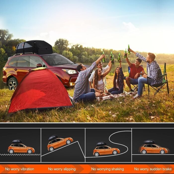 Sailnovo Car Rooftop Cargo Carrier Roof Bag, 20 Cubic feet Waterproof Roof Cargo Carrier fit car with/Without Luggage Rack - Vehicle Soft Shell Roof Cargo Box with Tie-Down Strap, Safety Hook - Image 8
