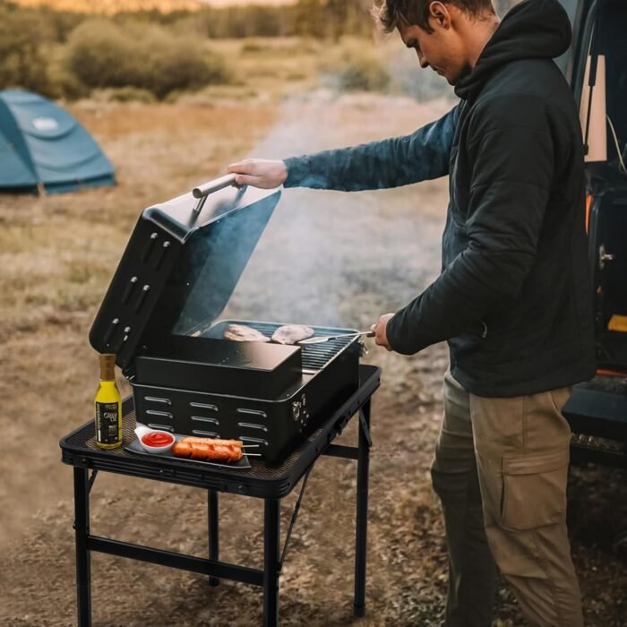 Folding Grill Table Camping Table with Mesh Desktop, Lightweight & Portable Outdoor Picnic Table, Height Adjustable Portable for Outside Inside Use - Image 3