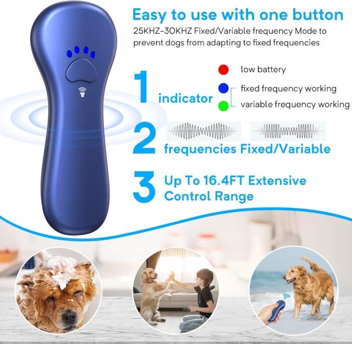 New Anti Barking Device,Dog Barking Control Devices,Rechargeable Ultrasonic Dog Bark Deterrent up to 16.4 Ft Effective Control Range Safe for Human & Dogs Portable Indoor & Outdoor(Blue) - Image 3