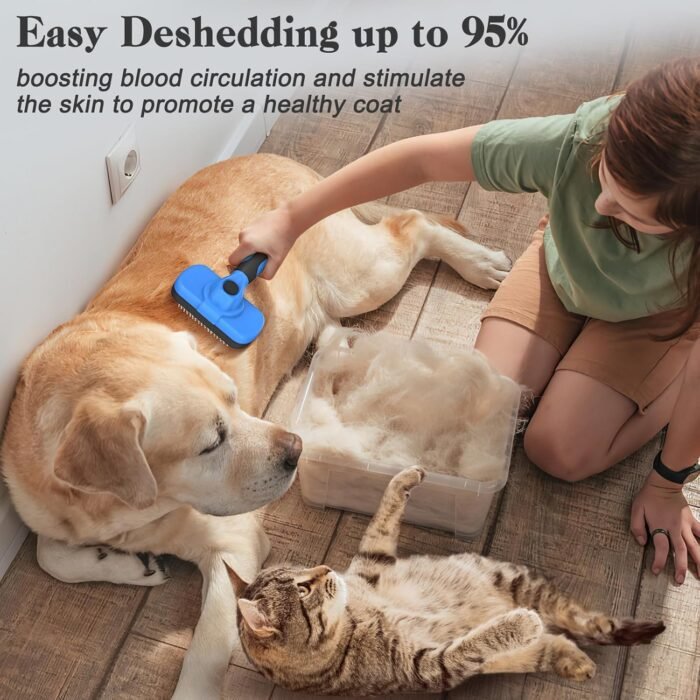 Swihauk Self Cleaning Slicker Brush - Skin Friendly Deshedding Grooming Tool for Dogs & Cats, Suitable for Shedding & Haired Pets, with Pet Supplies Accessories, Blue - Image 6