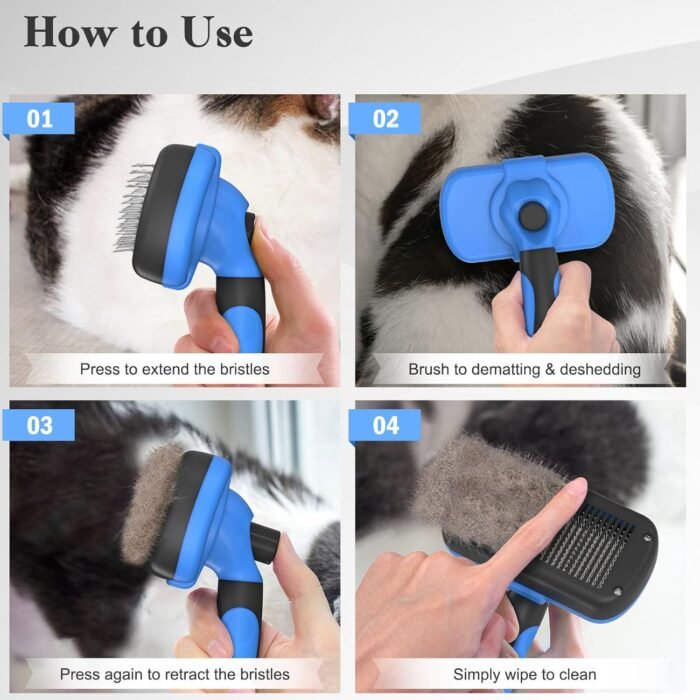 Swihauk Self Cleaning Slicker Brush - Skin Friendly Deshedding Grooming Tool for Dogs & Cats, Suitable for Shedding & Haired Pets, with Pet Supplies Accessories, Blue - Image 8