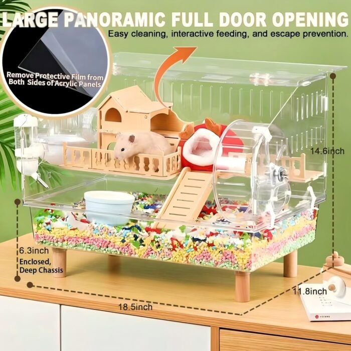 8 in 1 Acrylic Hamster Cage with All Accessories,2-Layer Hamster House with Full Transparent Viewing,Top Open Mouse Cage for Pet Mice,Hamster Habitat for Dwarf Hamster,Gerbils;18.5"x11.8"x14.6" - Image 3