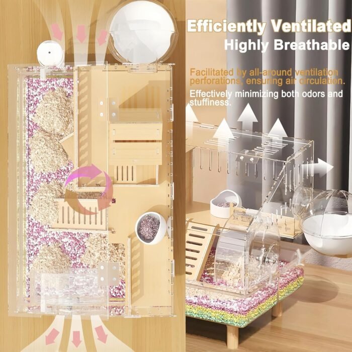 8 in 1 Acrylic Hamster Cage with All Accessories,2-Layer Hamster House with Full Transparent Viewing,Top Open Mouse Cage for Pet Mice,Hamster Habitat for Dwarf Hamster,Gerbils;18.5"x11.8"x14.6" - Image 4