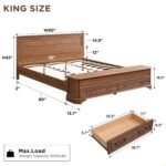 T4TREAM Farmhouse King Bed with Headboard and Storage Bench, Rustic Wood Platform Bed with 80" Storage Chest w/ 4 Large Drawer, Dark Brown - Image 3
